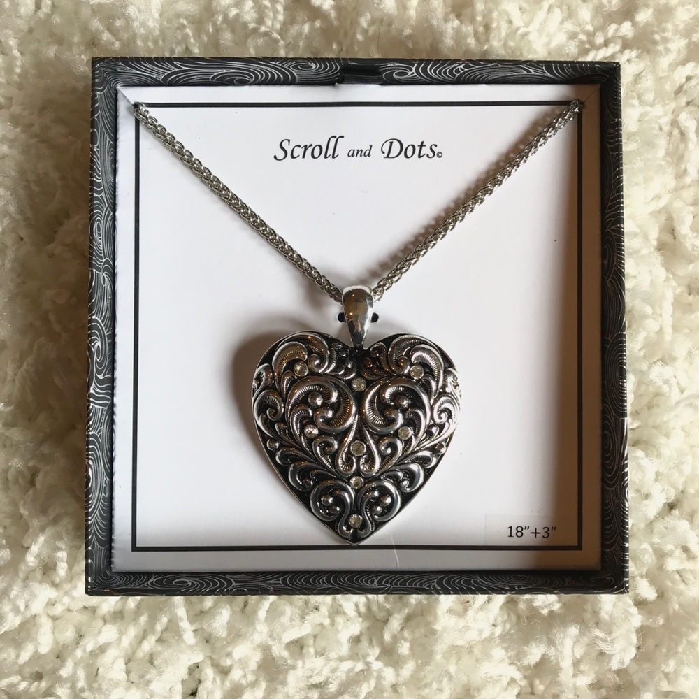 Scroll and Dots Heart Necklace